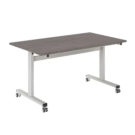 Pro Flip Rectangular Table - W1400 x D800 x H725mm - White Legs - Grey Oak